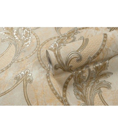 Hot Embossed wallpaper on Non-Woven Base Vinil Arona VIP3-1035 Golden -Silver 10,05 x 1,06 m