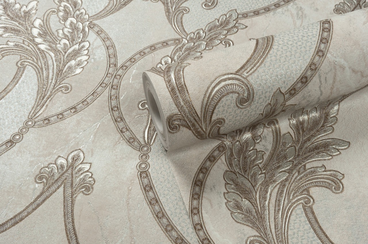 Hot Embossed wallpaper on Non-Woven Base Vinil Arona VIP4-1035 Silver-Brown 10,05 x 1,06 m