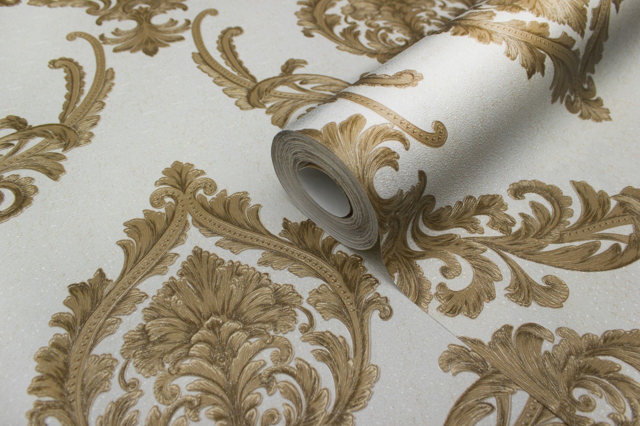 Hot Embossed wallpaper on Non-Woven Base Vinil Mersin PVIP 2-0871 Golden-White 10,05 x 1,06 m