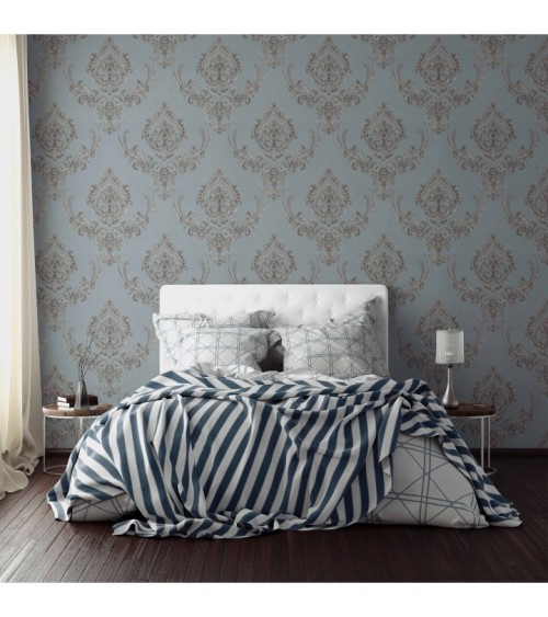 Hot Embossed wallpaper on Non-Woven Base Vinil Mersin PVIP 6-0871 Gray-blue 10,05 x 1,06 m