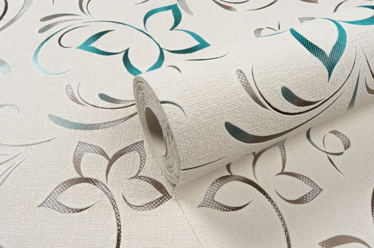 Vinyl Foam wallpaper on paper backing Vinil Delight WKV 3-1226 Gray-Turquoise 10,05 x 0,53 m