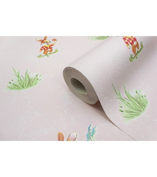 Vinyl Foam wallpaper on paper backing Vinil Bunnies WKS 4-1337 Pink 10,05 x 0,53 m