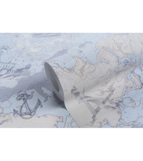 Hot Embossed wallpaper on Non-Woven Base Vinil Odyssey SHT 6-1539 Blue-Beige 10,05 x 1,06 m