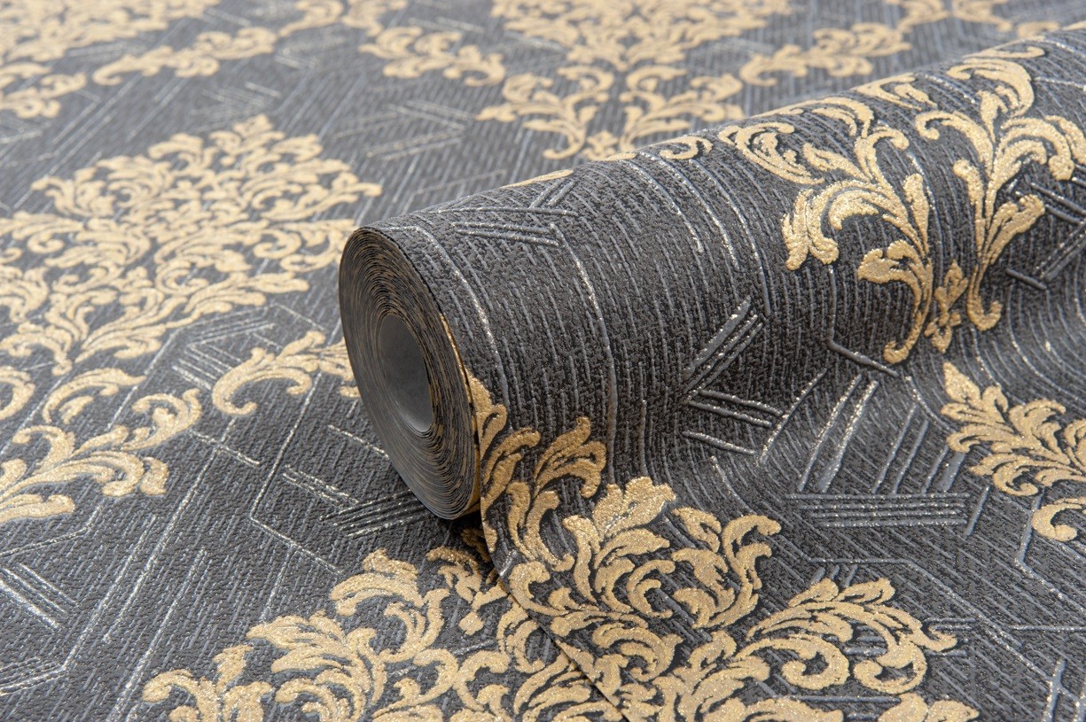 Vinyl Foam wallpaper on non-woven base Vinil Shamani DHV-1489/5 Black 10,05 x 1,06 m