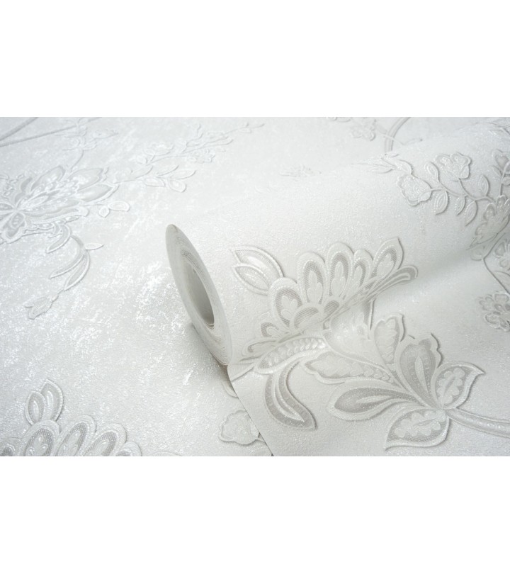 Hot Embossed wallpaper on Non-Woven Base Vinil Alanya PVIP 1-1572 White 10,05 x 1,06 m