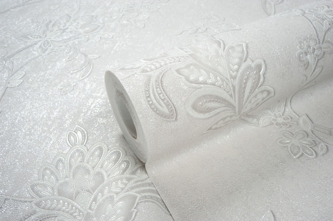 Hot Embossed wallpaper on Non-Woven Base Vinil Alanya PVIP 2-1572 White 10,05 x 1,06 m