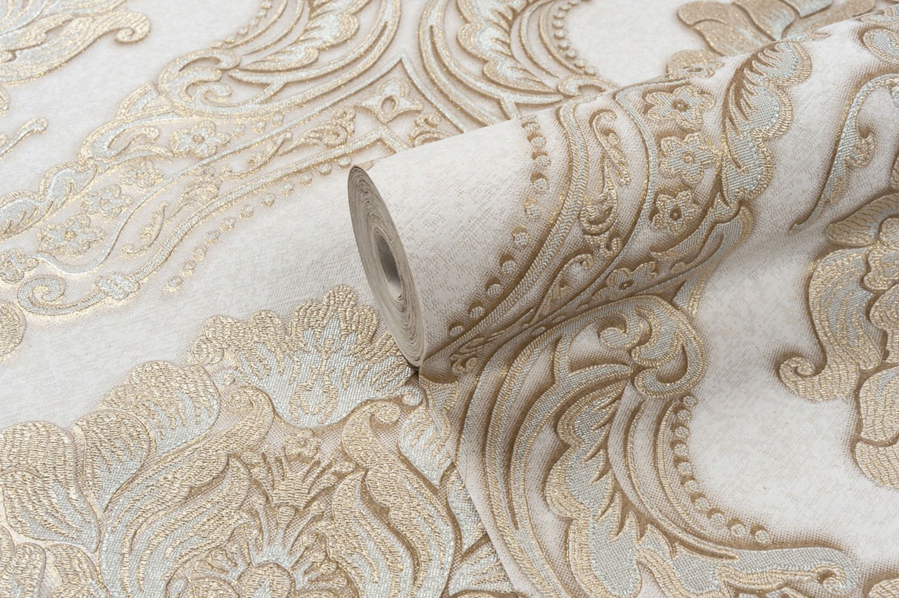 Vinyl Foam wallpaper on non-woven base Vinil CHARLOTTE KFV 2-1621 Pearl-Golg-Silver 10,05 x 0,53 m