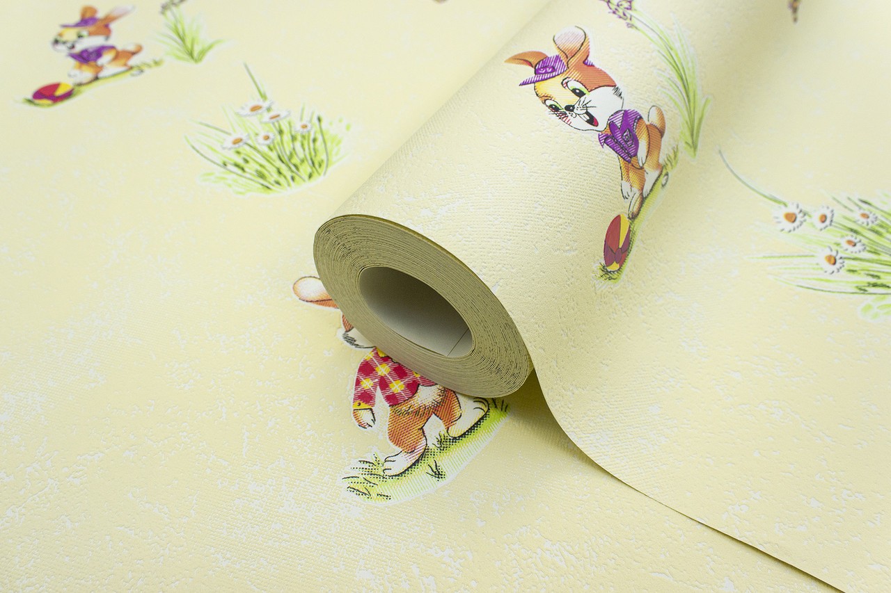 Vinyl Foam wallpaper on paper backing Vinil Bunnies WKS 2-1337 Yellow 10,05 x 0,53 m