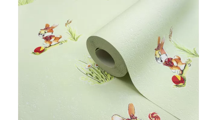 Vinyl Foam wallpaper on paper backing Vinil Bunnies WKS 3-1337 Light Green 10,05 x 0,53 m