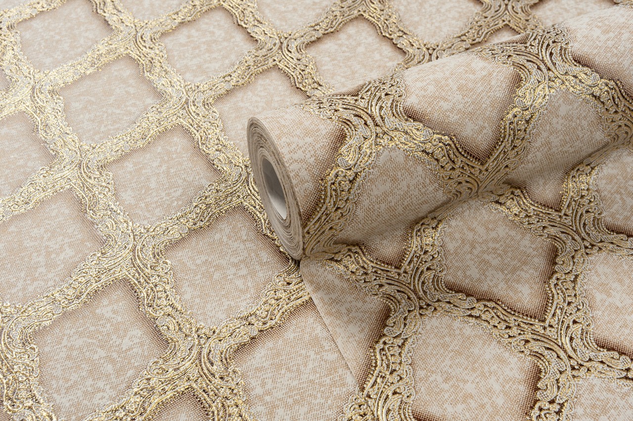 Vinyl Foam wallpaper on non-woven base Vinil CHARLOTTE KFV 1-1622 Beige-Golden-Silver 10,05 x 0,53